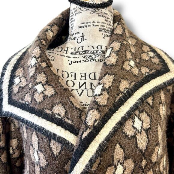 Max Studio Size L XL Jacquard Open Front Chunky Knit Sweater Coat Coatigan - Picture 4 of 7